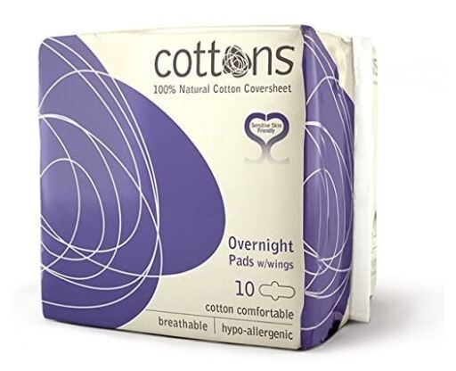 Overnight Night Compress C/Wings 100% Cotton 10 Units